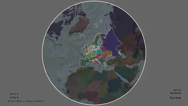 Oblast Německa Označena Kruhem Rozsáhlé Mapě Kontinentu Izolované Odtučněném Pozadí — Stock fotografie