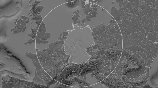 Enlarged Area Germany Surrounded Circle Background Its Neighborhood Bilevel Elevation — Stock Photo, Image