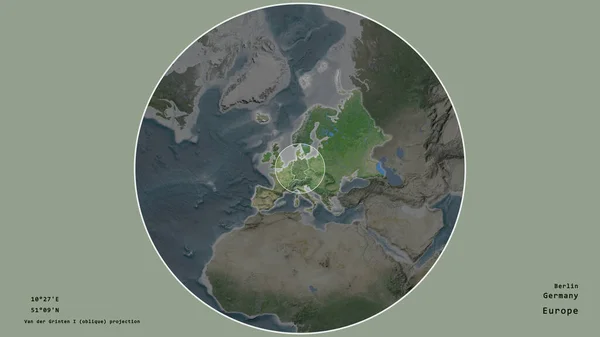 Площадь Германии Отмечена Кругом Крупномасштабной Карте Континента Изолированной Ненасыщенном Фоне — стоковое фото