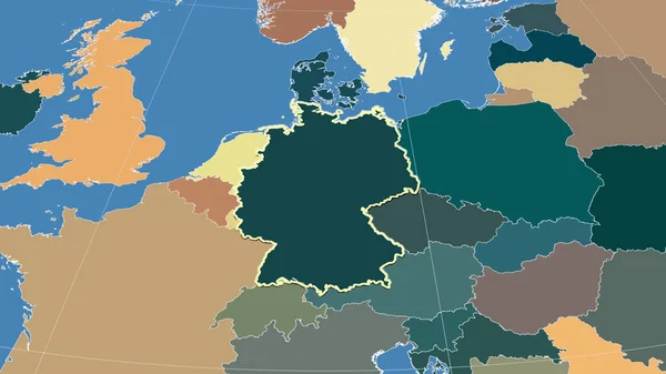 ドイツとその周辺 輪郭形状 行政区画のカラーマップ — ストック写真