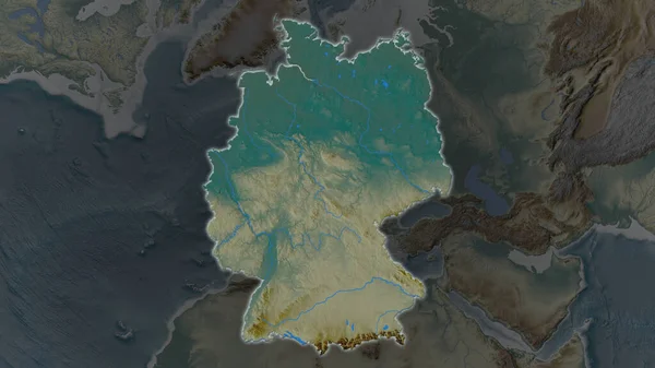 Allemagne Zone Élargie Rayonnante Sur Fond Sombre Son Environnement Carte — Photo
