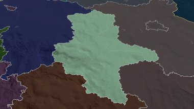Sachsen-Anhalt - Almanya devleti yakınlaştırıldı ve vurgulandı. İdari bölümün renkli ve çarpık haritası. 3B görüntüleme
