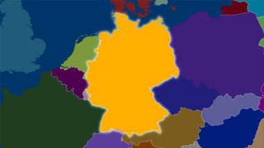 Stereografik projeksiyondaki idari bölümler haritasında Almanya bölgesi - ışık saçan ana hatlara sahip raster tabakalarının ham bileşimi