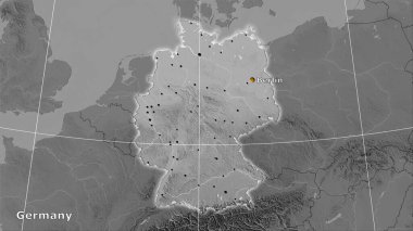 Stereografik projeksiyondaki gri ölçekli yükseltme haritasında Almanya alanı - ana bileşim