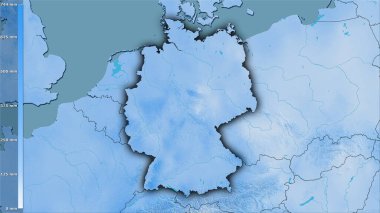 Almanya bölgesinin en soğuk çeyreğinin efsanevi stereografik projeksiyonla yağışı - koyu parlak dış hatlı raster tabakalarının ham bileşimi