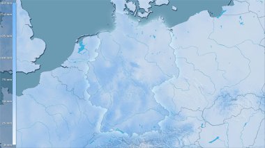 Almanya bölgesindeki en kurak ayın efsanevi stereografik projeksiyonla yağışı - ışık saçan raster tabakalarının ham bileşimi