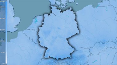 Almanya 'nın en nemli ayının efsanevi stereografik projeksiyonla yağışı - koyu parlak dış hatlı raster tabakalarının ham bileşimi