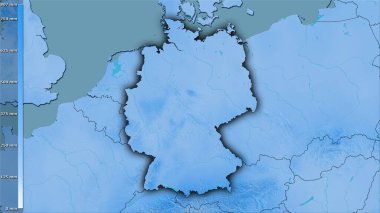 Almanya 'daki en nemli çeyrekliğin efsanevi stereografik projeksiyonla yağışı - koyu parlak dış hatlı raster tabakalarının ham bileşimi