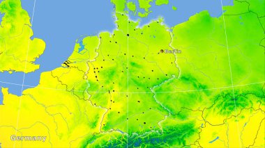 Stereografik projeksiyonda Almanya 'nın yıllık sıcaklık haritası - ana bileşimi