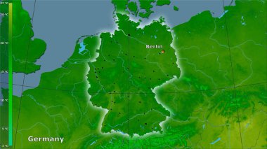 Efsanevi stereografik projeksiyonda Almanya 'nın en sıcak ayının maksimum sıcaklığı - ana bileşim