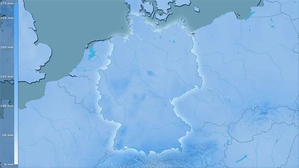 凡例と立体投影におけるドイツエリア内の最も雨の多い月の降水量 光輝く輪郭を持つラスター層の生の組成 — ストック写真