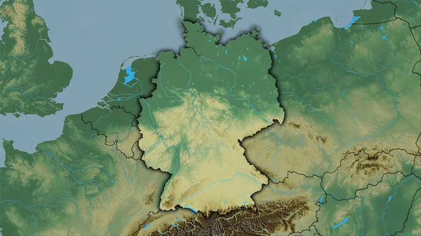 Stereografik Projeksiyonda Almanya Nın Topoğrafik Yardım Haritası Üzerinde Koyu Renkli — Stok fotoğraf
