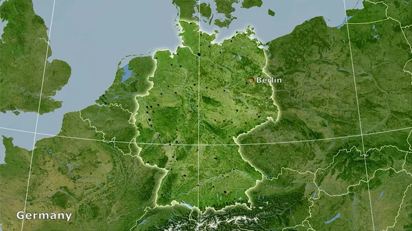 Deutschland Gebiet Auf Der Satelliten Karte Der Stereographischen Projektion Hauptkomposition — Stockfoto