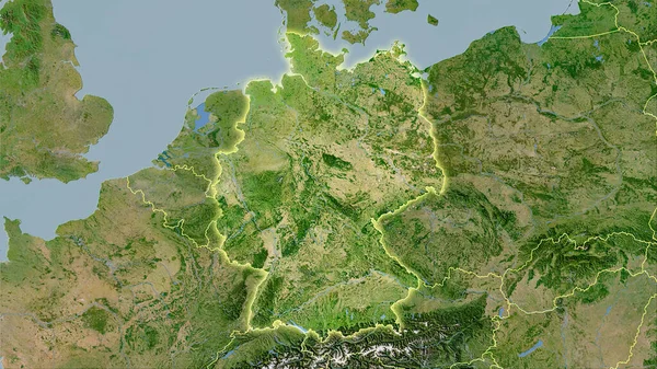 Duitsland Gebied Satelliet Kaart Stereografische Projectie Ruwe Samenstelling Van Rasterlagen — Stockfoto