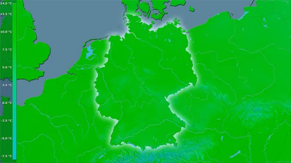 Temperatura Média Anual Dentro Área Alemanha Projeção Estereográfica Com Legenda — Fotografia de Stock