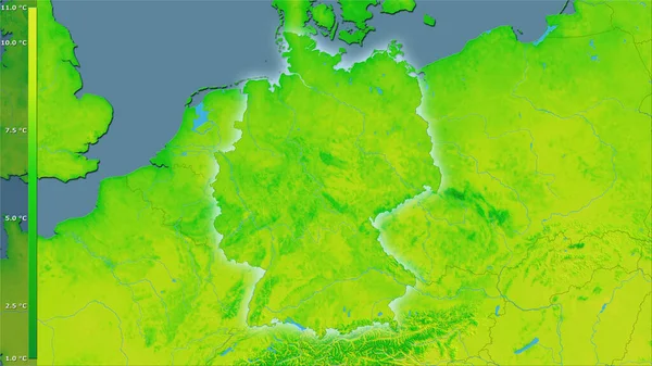 Průměrné Denní Teplotní Výkyvy Oblasti Německa Stereografické Projekci Legendou Hrubé — Stock fotografie