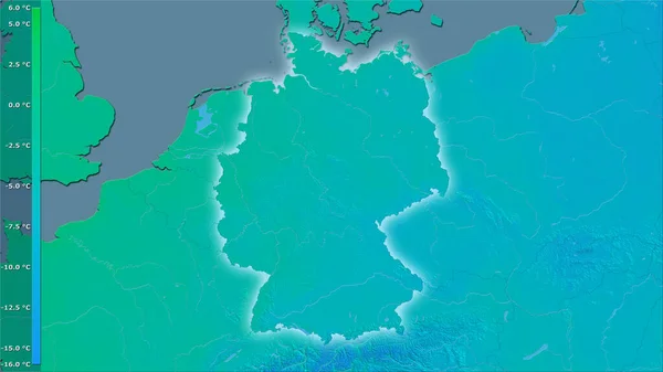 Lägsta Temperatur Den Kallaste Månaden Inom Tyskland Området Stereografisk Projektion — Stockfoto