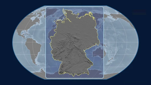 Powiększenie Widoku Niemiec Zarysować Linii Perspektywy Wobec Globalnej Mapy Projekcji — Zdjęcie stockowe