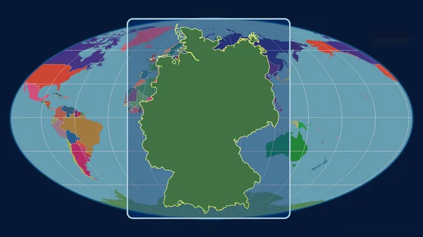 Zoomed Widok Niemiec Zarys Linii Perspektywy Wobec Globalnej Mapy Projekcji — Zdjęcie stockowe