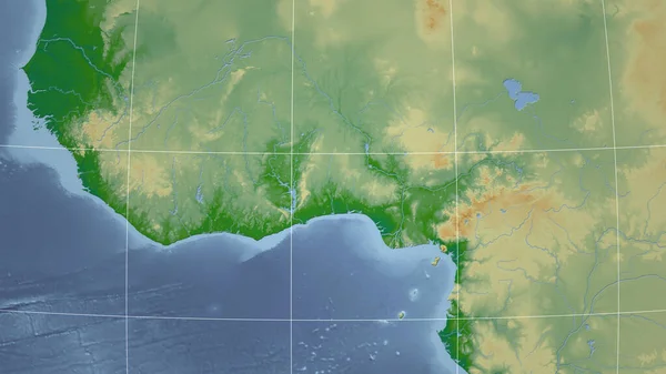 Ghanę Sąsiedztwo Odległa Perspektywa Bez Zarysu Kolor Mapa Fizyczna — Zdjęcie stockowe