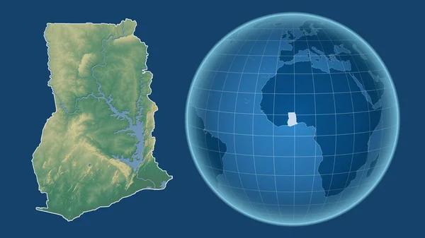 Ghana Globo Con Forma Del País Contra Mapa Ampliado Con —  Fotos de Stock