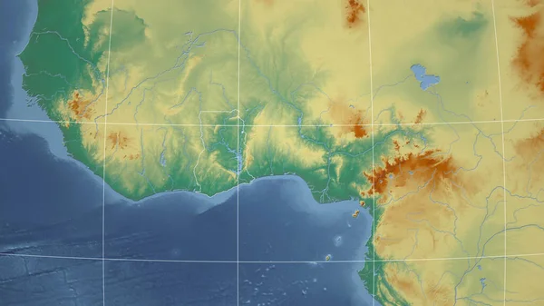 Ghana Neighborhood Distant Perspective Outline Country Topographic Relief Map — Stock Photo, Image