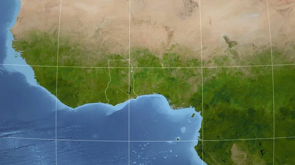 Ghána Szomszédság Távoli Perspektíva Ország Körvonalaival Műholdas Képek — Stock Fotó
