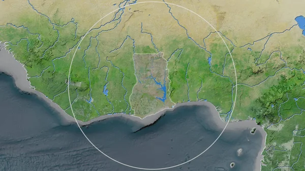 Área Ampliada Ghana Rodeada Por Círculo Fondo Barrio Imágenes Satelitales — Foto de Stock