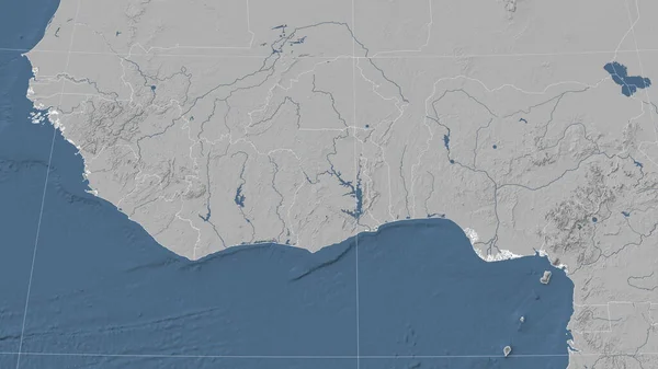 Ghana Její Okolí Vzdálená Šikmá Perspektiva Žádný Obrys Mapa Elevace — Stock fotografie