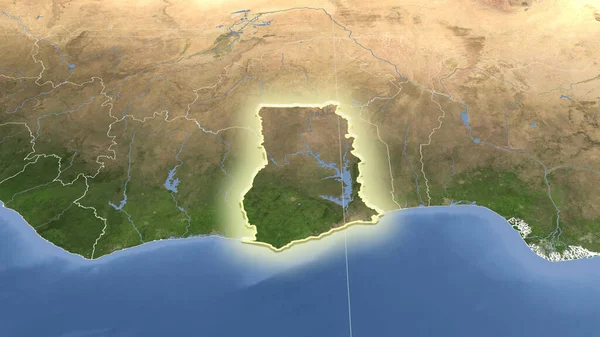 Ghana Its Neighborhood Distant Oblique Perspective Shape Glowed Satellite Imagery — Stock Photo, Image