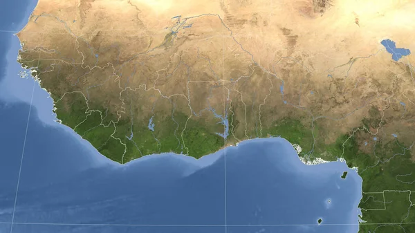 Ghána Környéke Távoli Ferde Perspektíva Körvonal Nélkül Műholdas Képek — Stock Fotó
