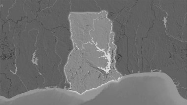 Stereografik projeksiyondaki bilek yüksekliği haritasında Gana alanı - ışık saçan dış hatları olan raster tabakalarının ham bileşimi