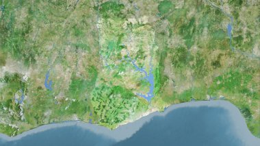 Uydu D haritasında stereografik projeksiyondaki Gana alanı - raster katmanlarının ham bileşimi