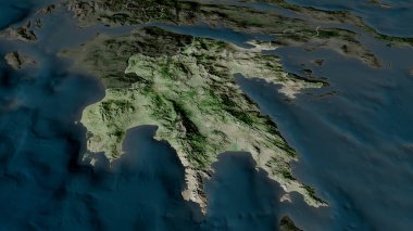 Moreloponnese - Yunanistan 'ın ademi merkeziyetçilikten arındırılmış yönetimi yakınlaştırıldı ve ön plana çıkarıldı. Uydu görüntüleri. 3B görüntüleme