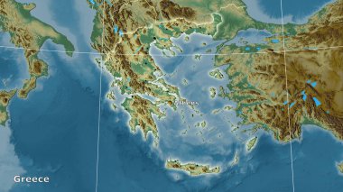 Stereografik projeksiyondaki topoğrafik yardım haritasında Yunanistan alanı - ana kompozisyon