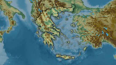 Stereografik projeksiyondaki Yunanistan topoğrafik yardım haritasında - koyu renkli çizgili raster tabakalarının ham bileşimi