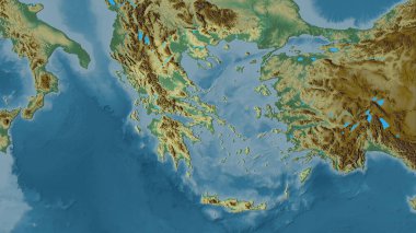 Stereografik projeksiyonda Yunanistan 'ın topoğrafik yardım haritasında yer alan alanı - raster katmanlarının ham bileşimi