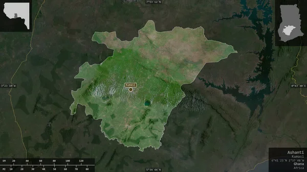 Ashanti Region Ghana Satellite Imagery Shape Presented Its Country Area — Stock Photo, Image