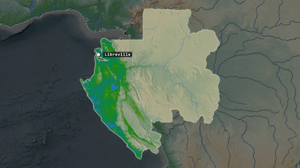 Выделенная Область Габона Заглавной Точкой Меткой Обезвоженной Карте Окрестностей Цветовая — стоковое фото