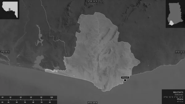 Δυτική Περιοχή Της Γκάνα Χάρτες Διαβαθμίσεων Του Γκρι Λίμνες Και — Φωτογραφία Αρχείου