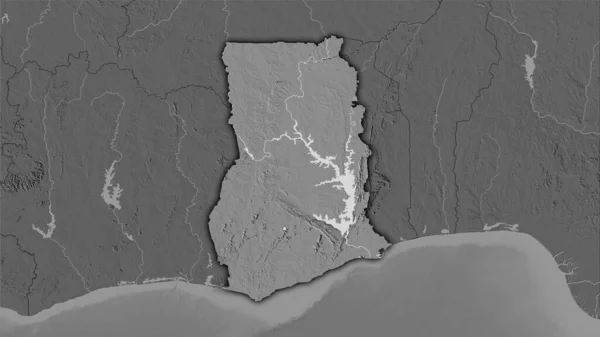 Ghana Gebiet Auf Der Zweiebenen Höhenkarte Der Stereographischen Projektion Rohe — Stockfoto