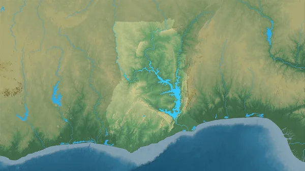 Ghana Area Topographic Relief Map Stereographic Projection Raw Composition Raster — Stock Photo, Image