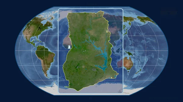 以透视线与Kavrayskiy投影中的全球地图对齐的加纳缩放视图 形体中心 卫星图像 — 图库照片