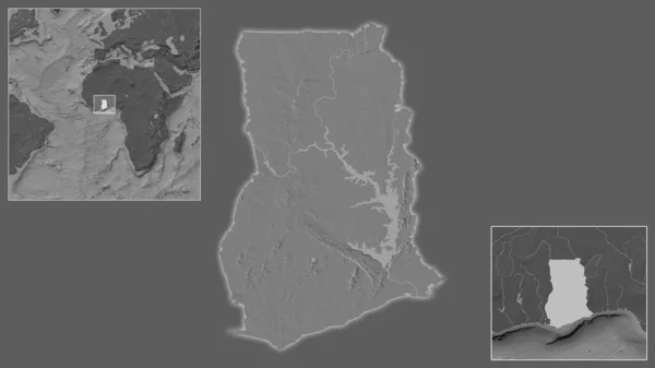 Nahaufnahme Von Ghana Und Seiner Lage Der Region Und Zentrum — Stockfoto