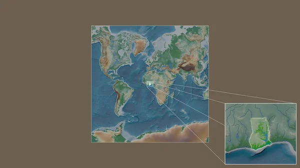 Rozszerzony Powiększony Obszar Ghany Wydobyty Mapy Świata Dużą Skalę Wiodącymi — Zdjęcie stockowe