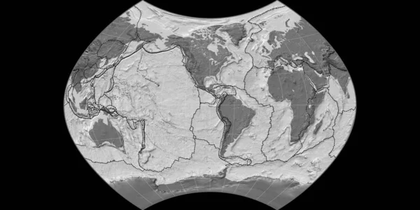 Weltkarte Der Ginzburg Projektion Mit Westlicher Länge Bilevel Topographische Karte — Stockfoto