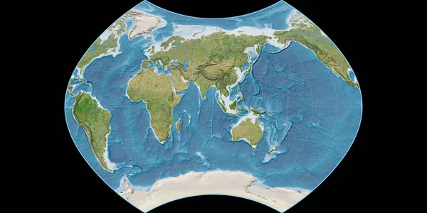 World Map Ginzburg Projection Centered East Longitude Satellite Imagery Raw — Stock Photo, Image