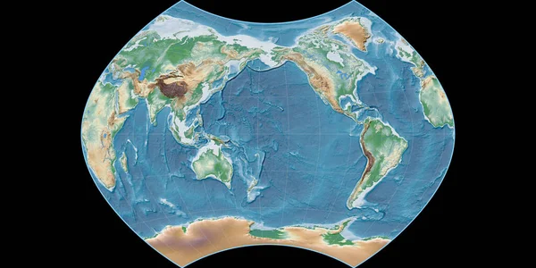 Mapa Świata Projekcji Ginzburga Skupiona 170 Zachodniej Długości Geograficznej Kolorowy — Zdjęcie stockowe