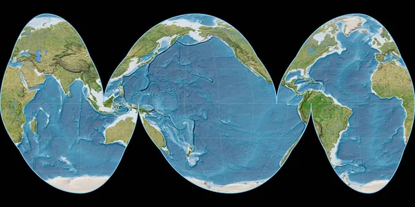 Weltkarte Der Goode Projektion Ozeane Zentriert Auf Östlicher Länge Satellitenbilder — Stockfoto