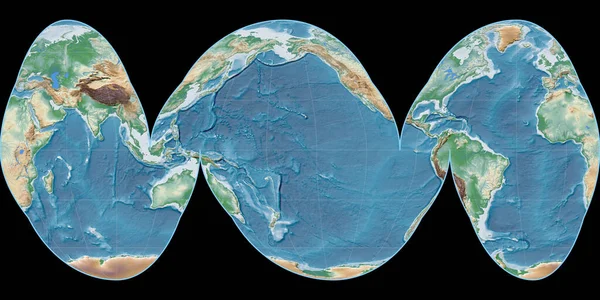 Mapa Mundo Projeção Goode Oceanos Centrada Longitude Leste Sombreador Colorido — Fotografia de Stock